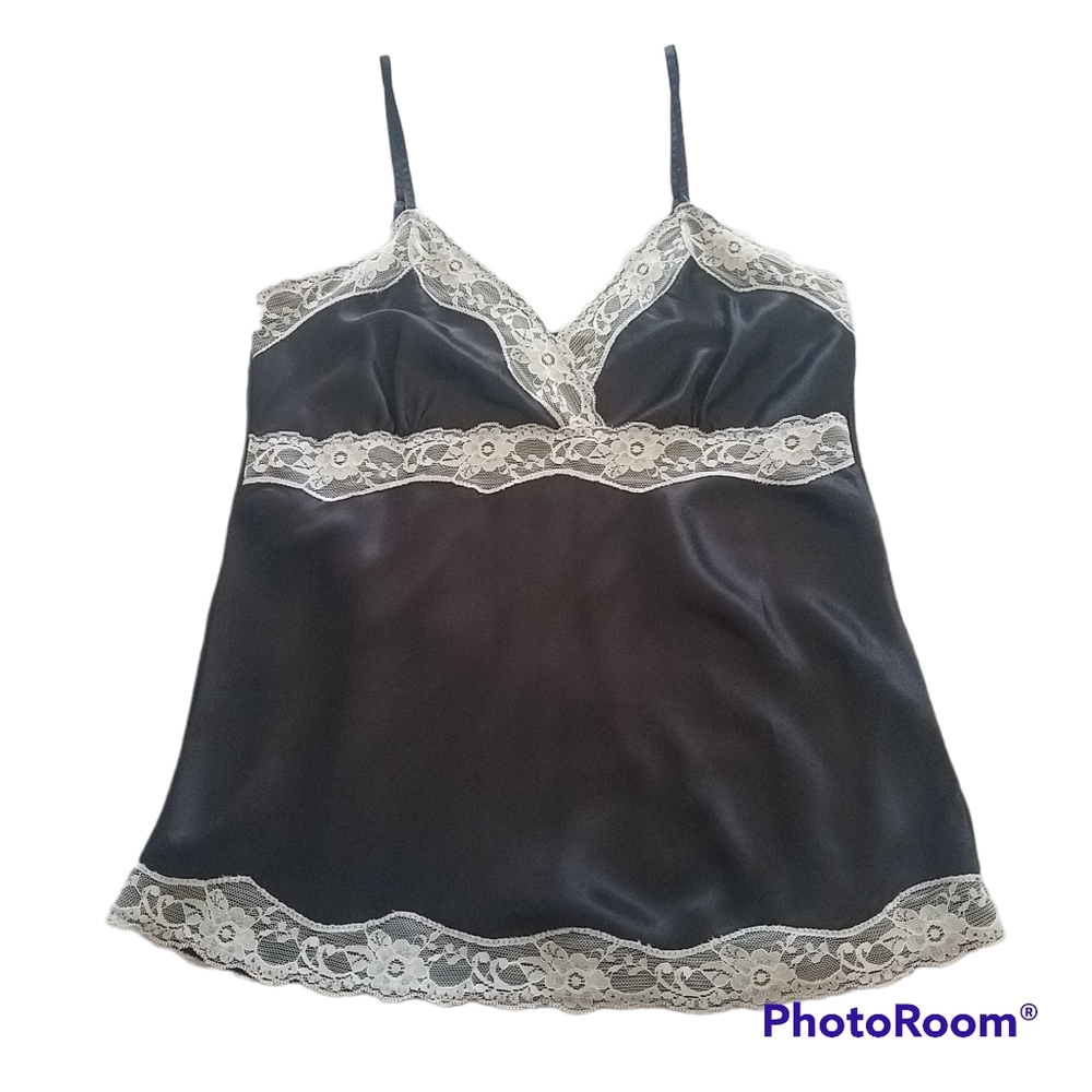 Camisole Satin Top Black White Lace Size L